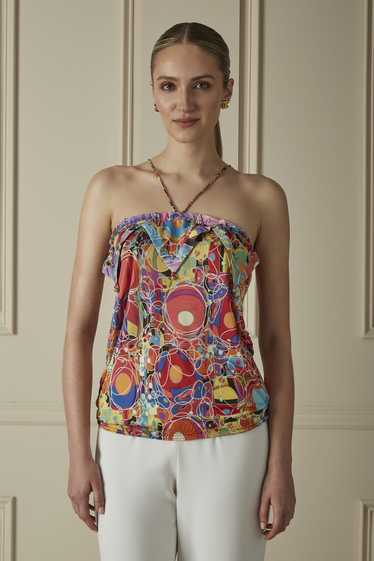 Multicolor Printed Silk Halter Neck Top