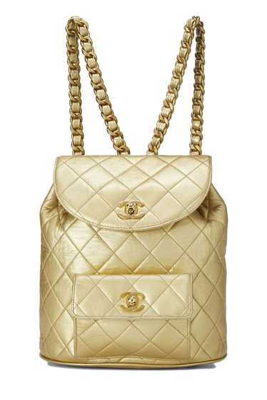 Metallic Gold Quilted Leather Classic Backpack Min