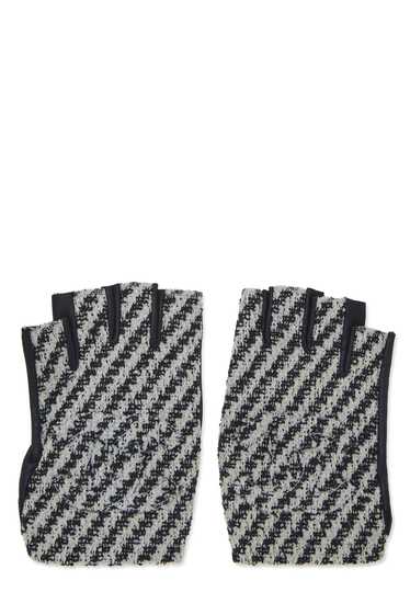 Navy Lambskin & White Tweed Fingerless Gloves