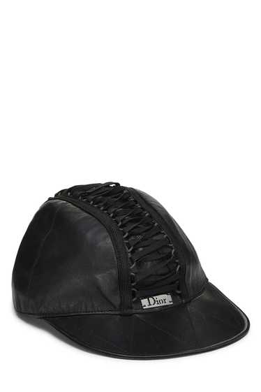 Black Leather Lace-up Cap