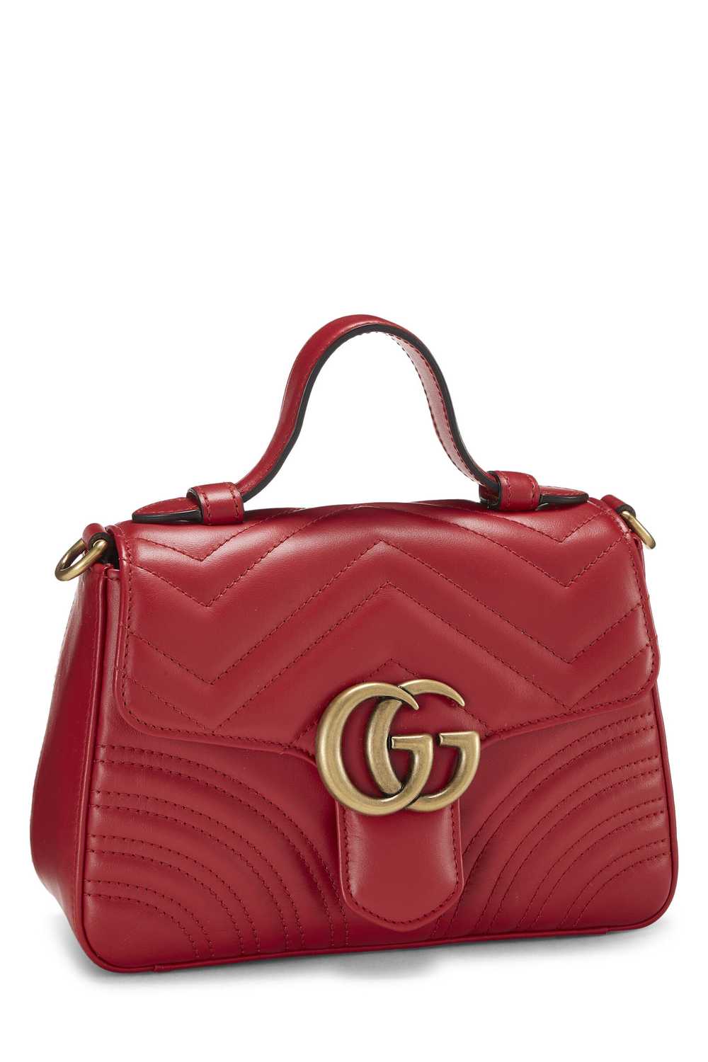 Red Leather GG Marmont Top Handle Bag Mini - image 2