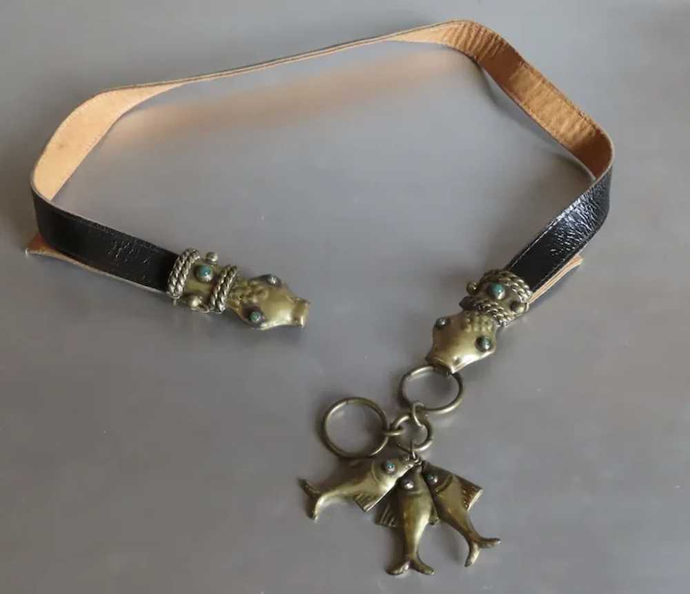 Vintage Casa Maya Snake Head Belt with Fish Mexico - image 2