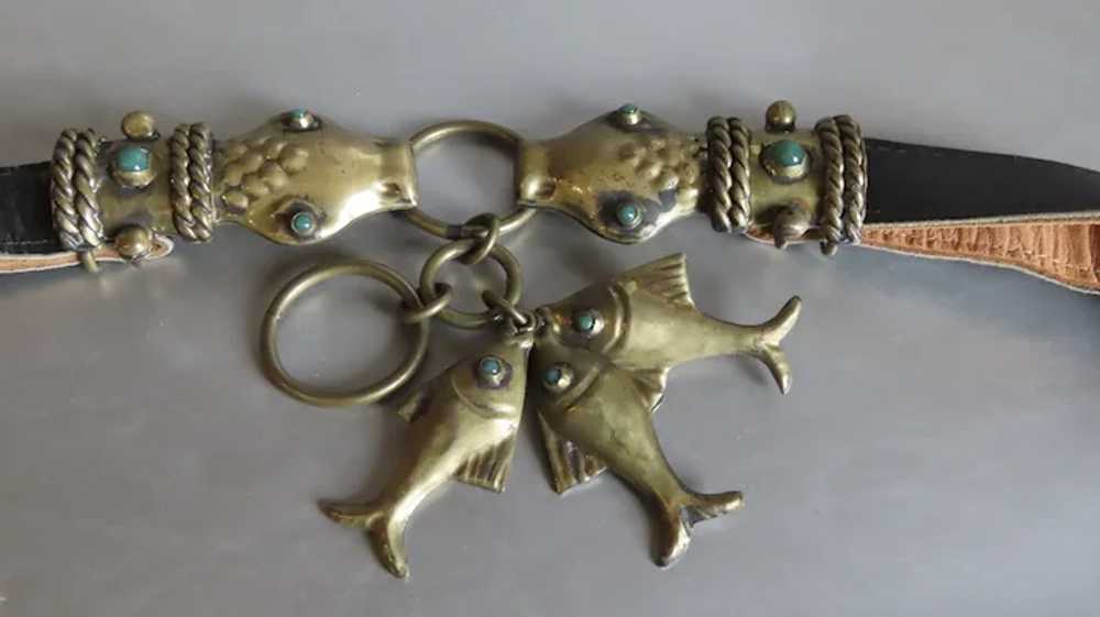 Vintage Casa Maya Snake Head Belt with Fish Mexico - image 3