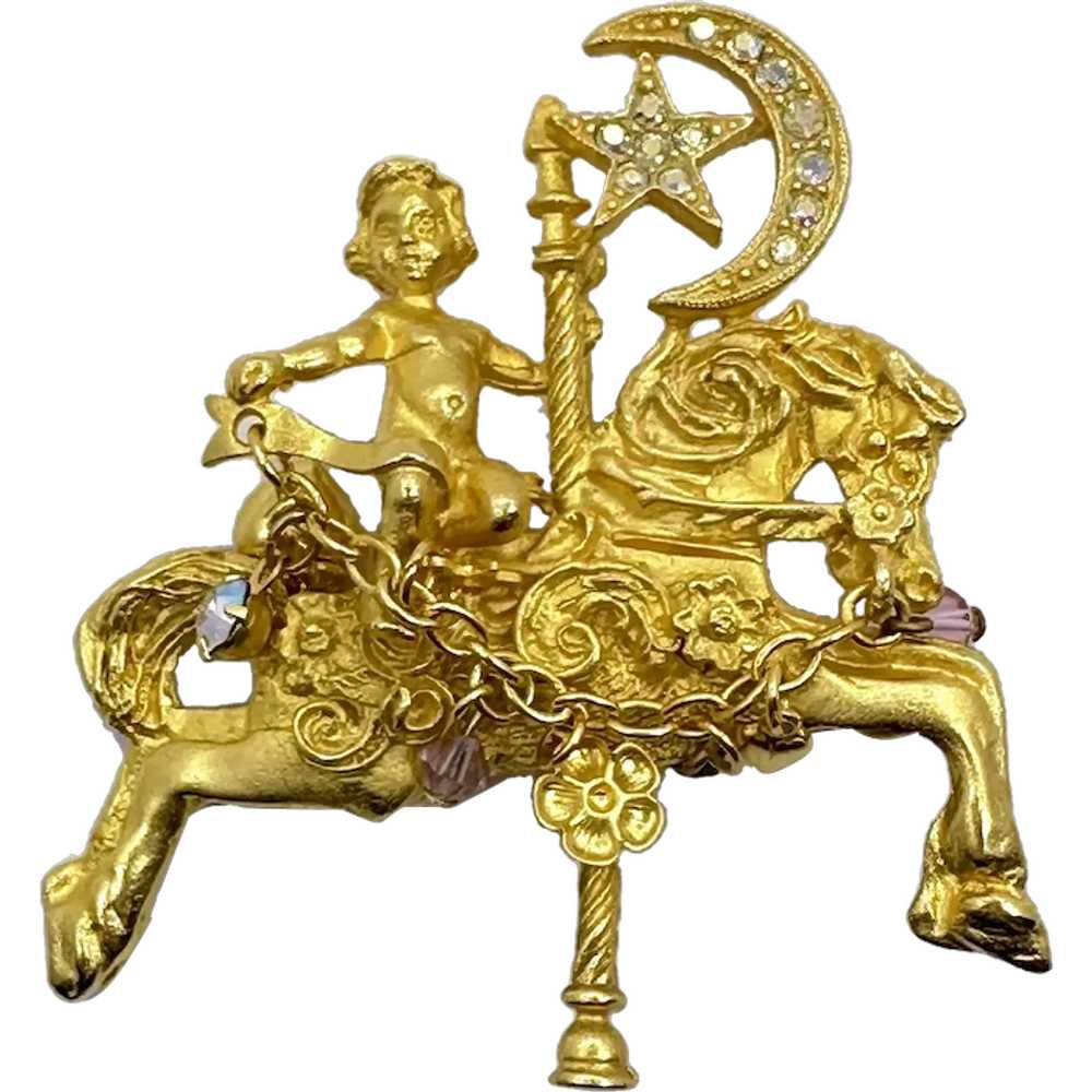 Kirks Folly Brooch, Carousel Horse, Moon, Star, C… - image 1