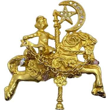 Kirks Folly Brooch, Carousel Horse, Moon, Star, C… - image 1