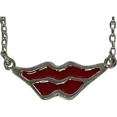 Lips .925 Silver Enamel Necklace - image 1