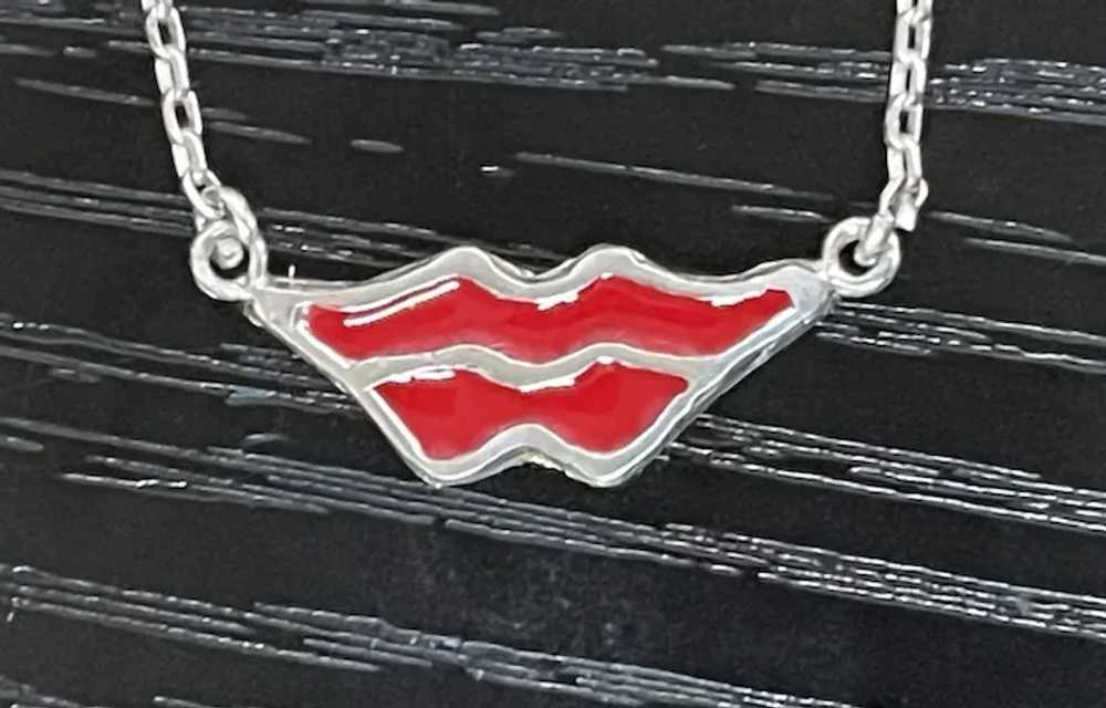 Lips .925 Silver Enamel Necklace - image 2