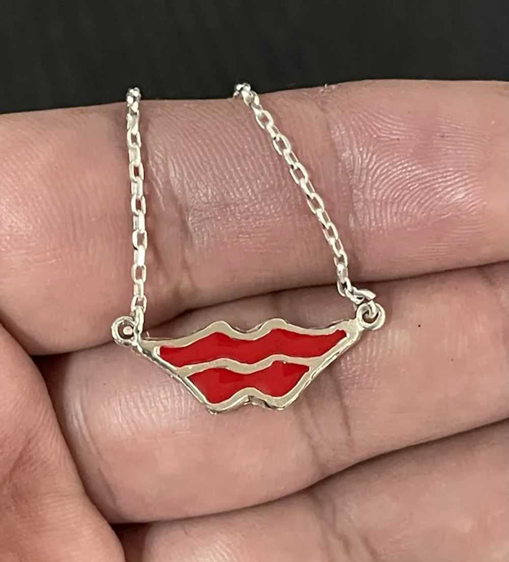 Lips .925 Silver Enamel Necklace - image 4