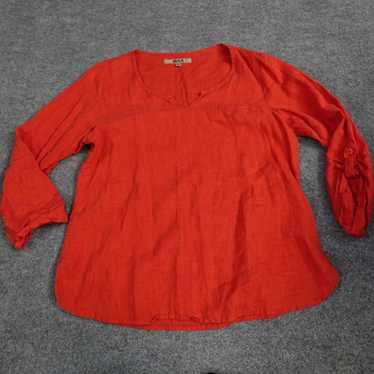 flax FLAX Womens Shirt Jacket M Red Solid Linen Lo