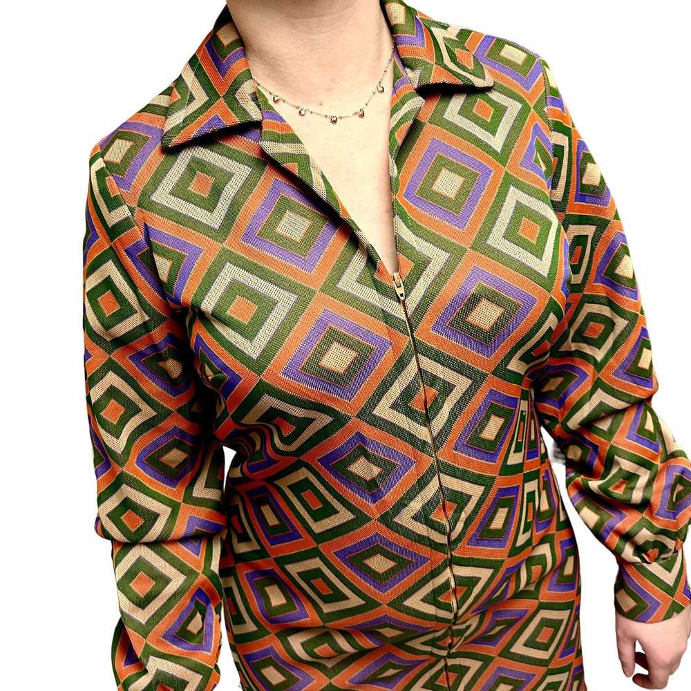 Unkwn 60's Textured KNIT Orange Green GEOMETRIC M… - image 11