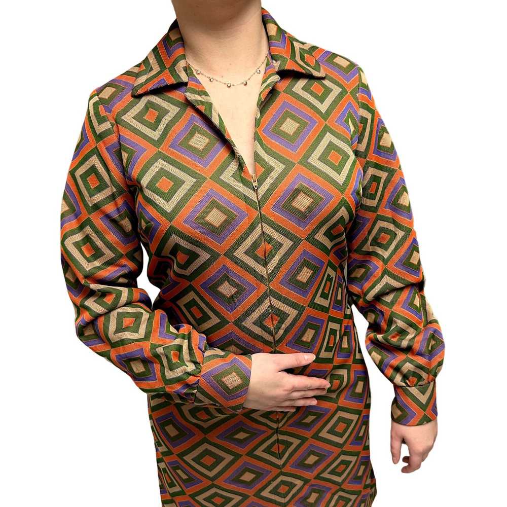 Unkwn 60's Textured KNIT Orange Green GEOMETRIC M… - image 12