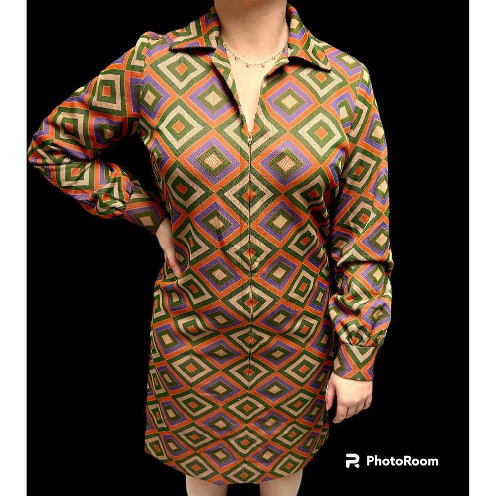 Unkwn 60's Textured KNIT Orange Green GEOMETRIC M… - image 1