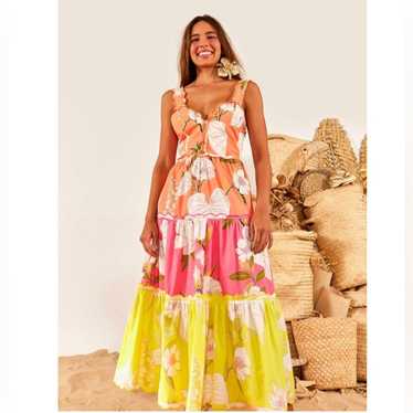 Farm Rio Farm Rio mixed neon tiered garden maxi dr