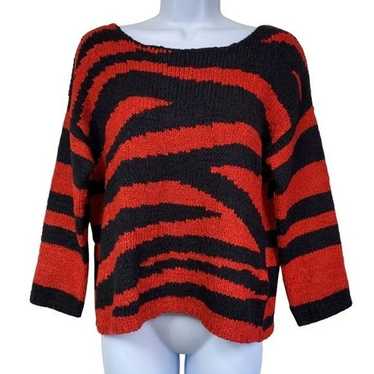 Ruby Rd zebra-striped flowy sweater with rounded … - image 1
