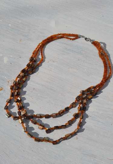 Deadstock honey/brown shell/seed beaded 3 strands 