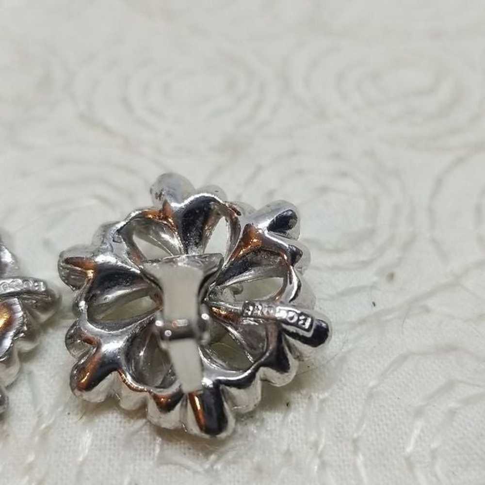 Bogoff Clip Earrings Rhinestone Flowers Petals Vi… - image 6