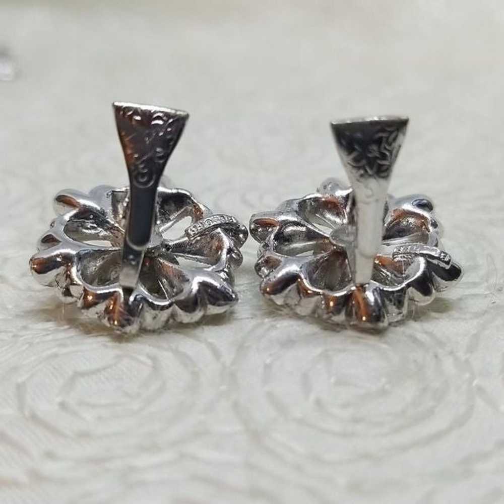 Bogoff Clip Earrings Rhinestone Flowers Petals Vi… - image 7