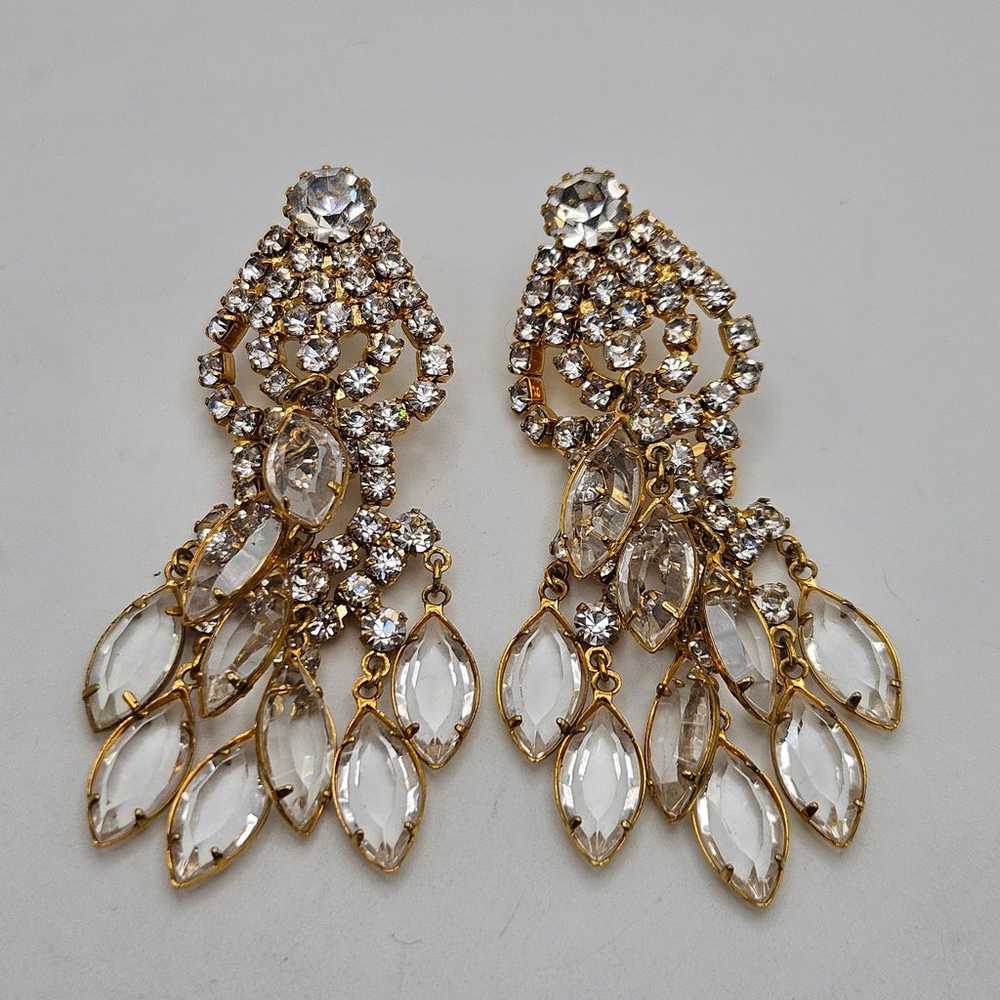 Vintage Juliana Style Clear Crystals Dangle Gold … - image 1