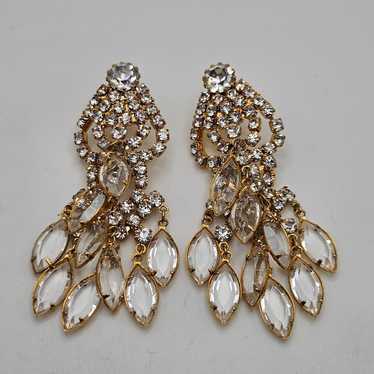 Vintage Juliana Style Clear Crystals Dangle Gold … - image 1