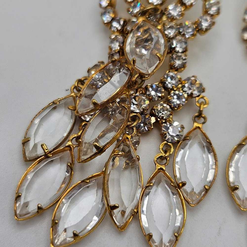 Vintage Juliana Style Clear Crystals Dangle Gold … - image 3