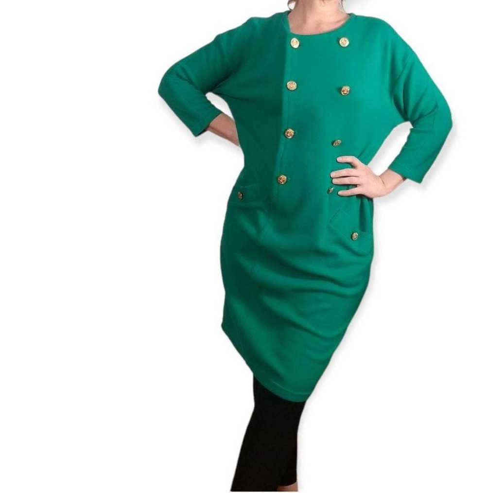 Vintage 80s Green Nautical Knit Dress Women Size … - image 1
