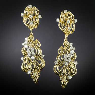 Mid-Century Free-form Diamond Dangle Earrings - image 1