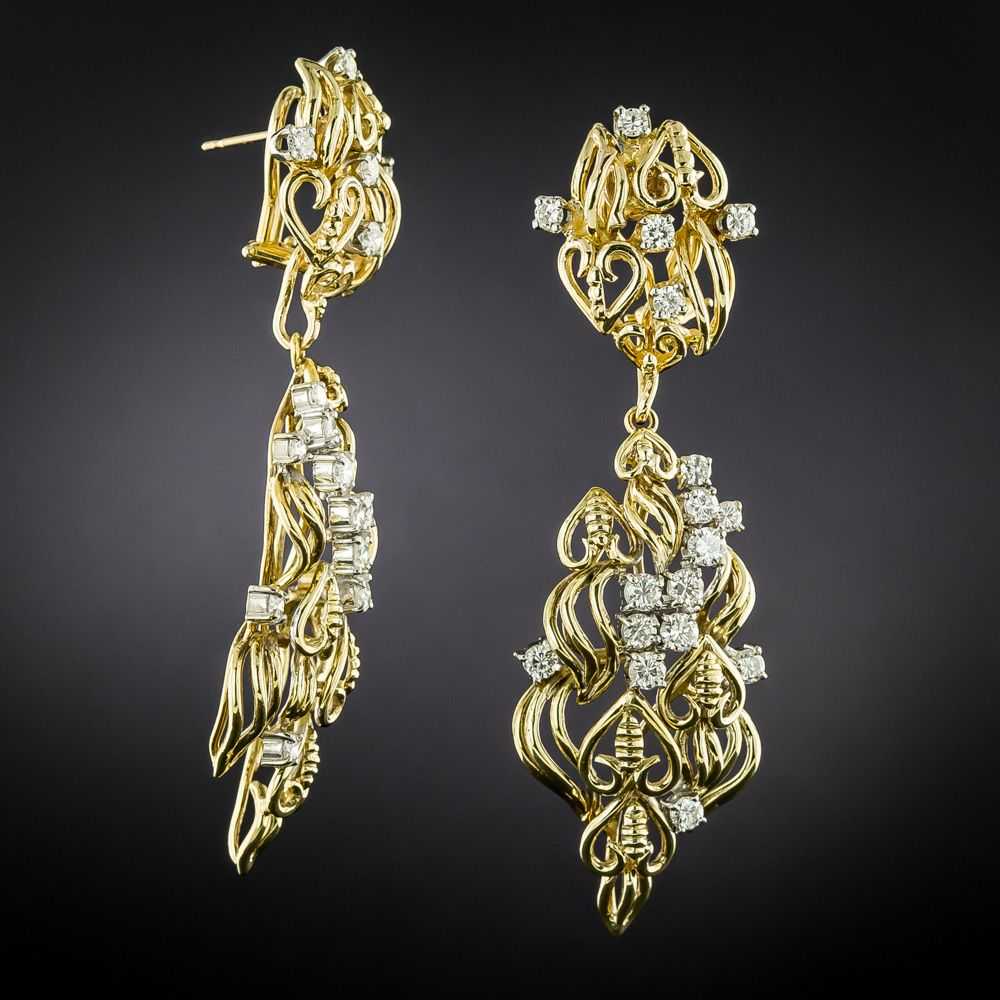 Mid-Century Free-form Diamond Dangle Earrings - image 2