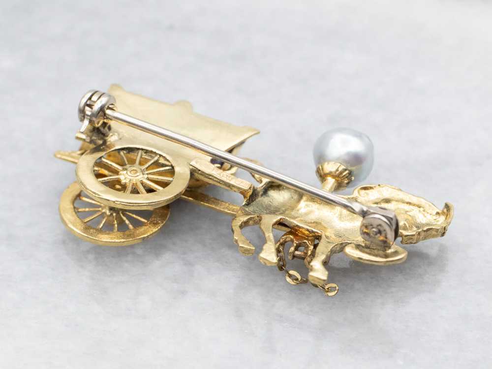 Yellow Gold Enamel and Pearl Horse and Carriage B… - image 3