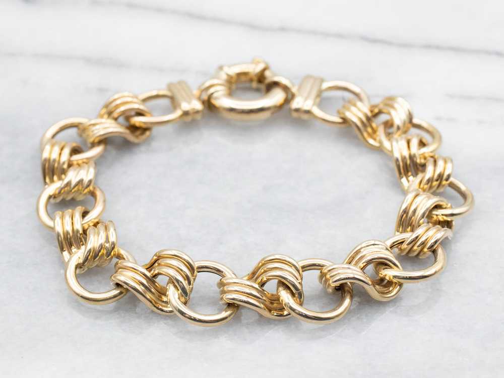 Yellow Gold Twisted and Round Link Bracelet with … - image 1