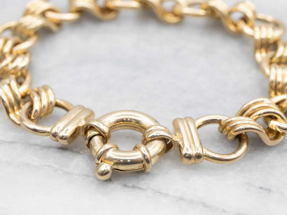 Yellow Gold Twisted and Round Link Bracelet with … - image 2
