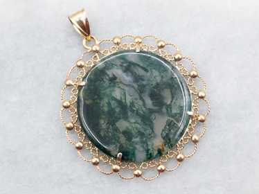 Scrolling Gold Moss Agate Pendant - image 1