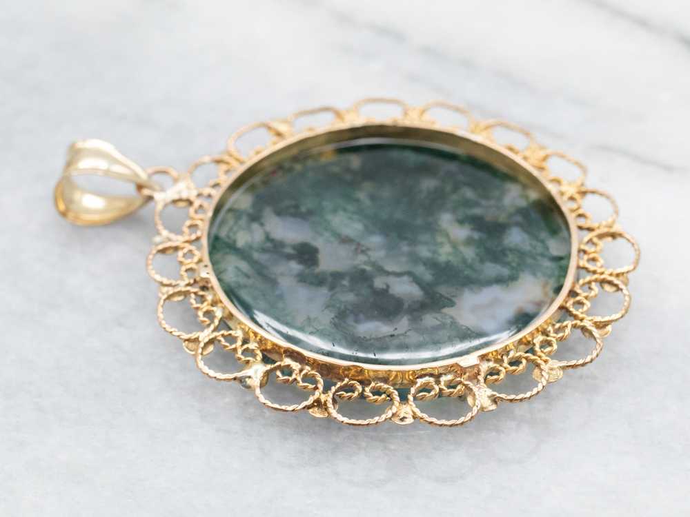 Scrolling Gold Moss Agate Pendant - image 2