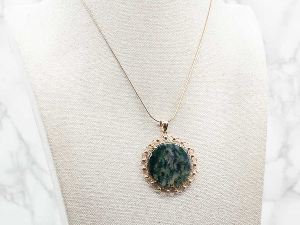 Scrolling Gold Moss Agate Pendant - image 4