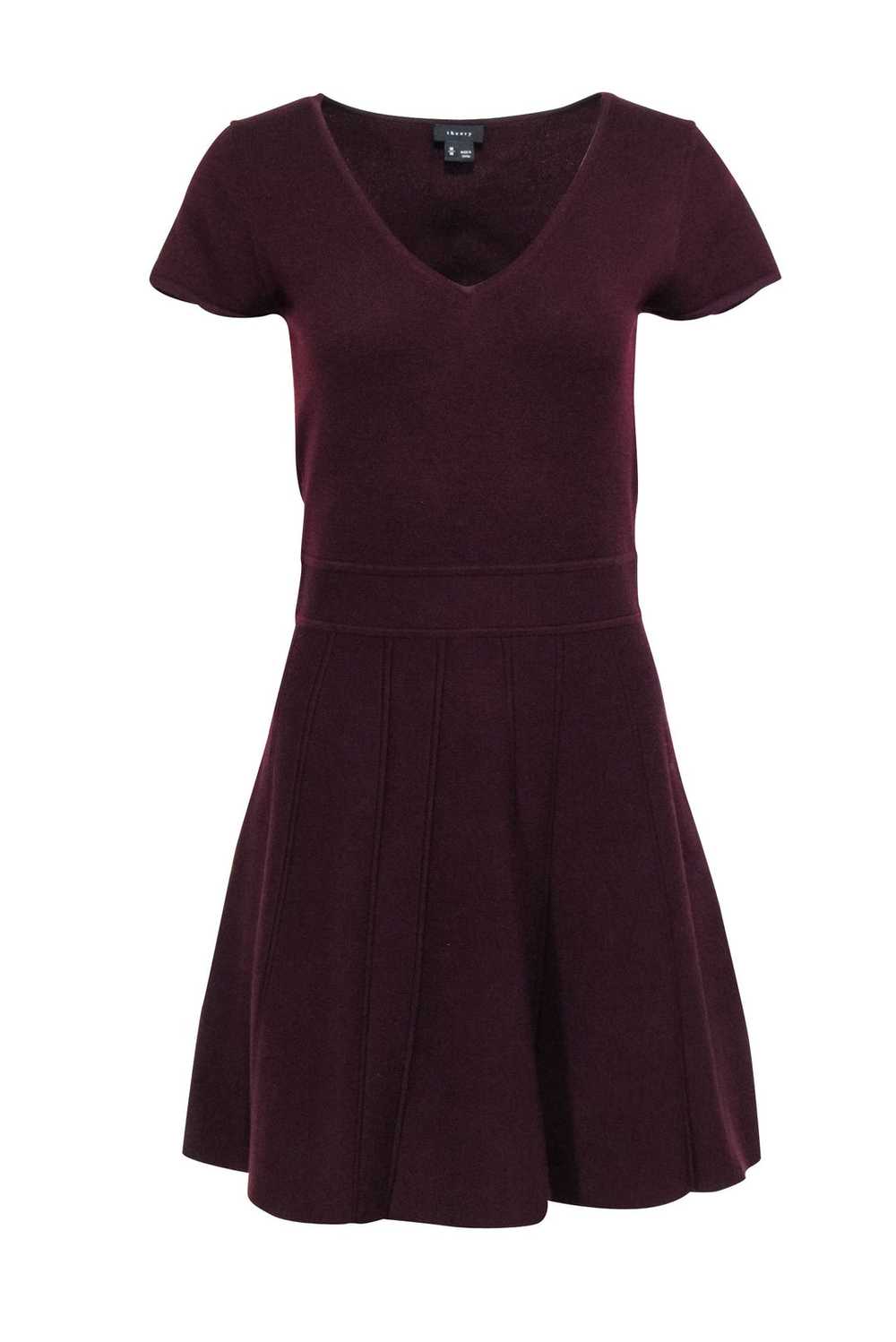 Theory - Maroon Fit & Flare Knit Dress Sz M - image 1