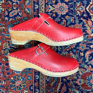 Troentorp Clogs Swedish Red Leather Mule Clogs (3… - image 1