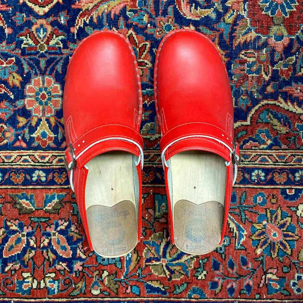 Troentorp Clogs Swedish Red Leather Mule Clogs (3… - image 2
