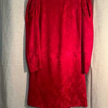 Vintage Red Mock Neck Puffy Sleeve Dress - image 1