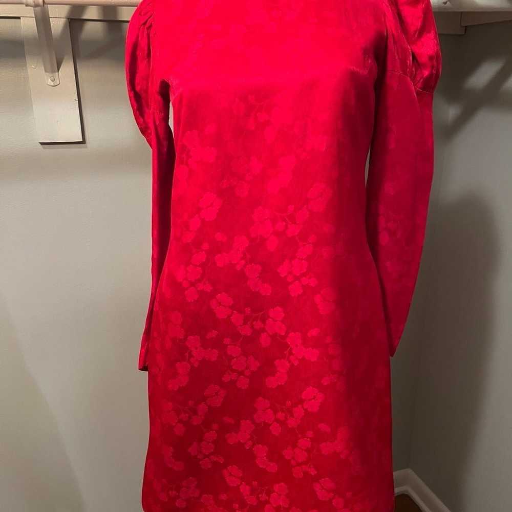 Vintage Red Mock Neck Puffy Sleeve Dress - image 3