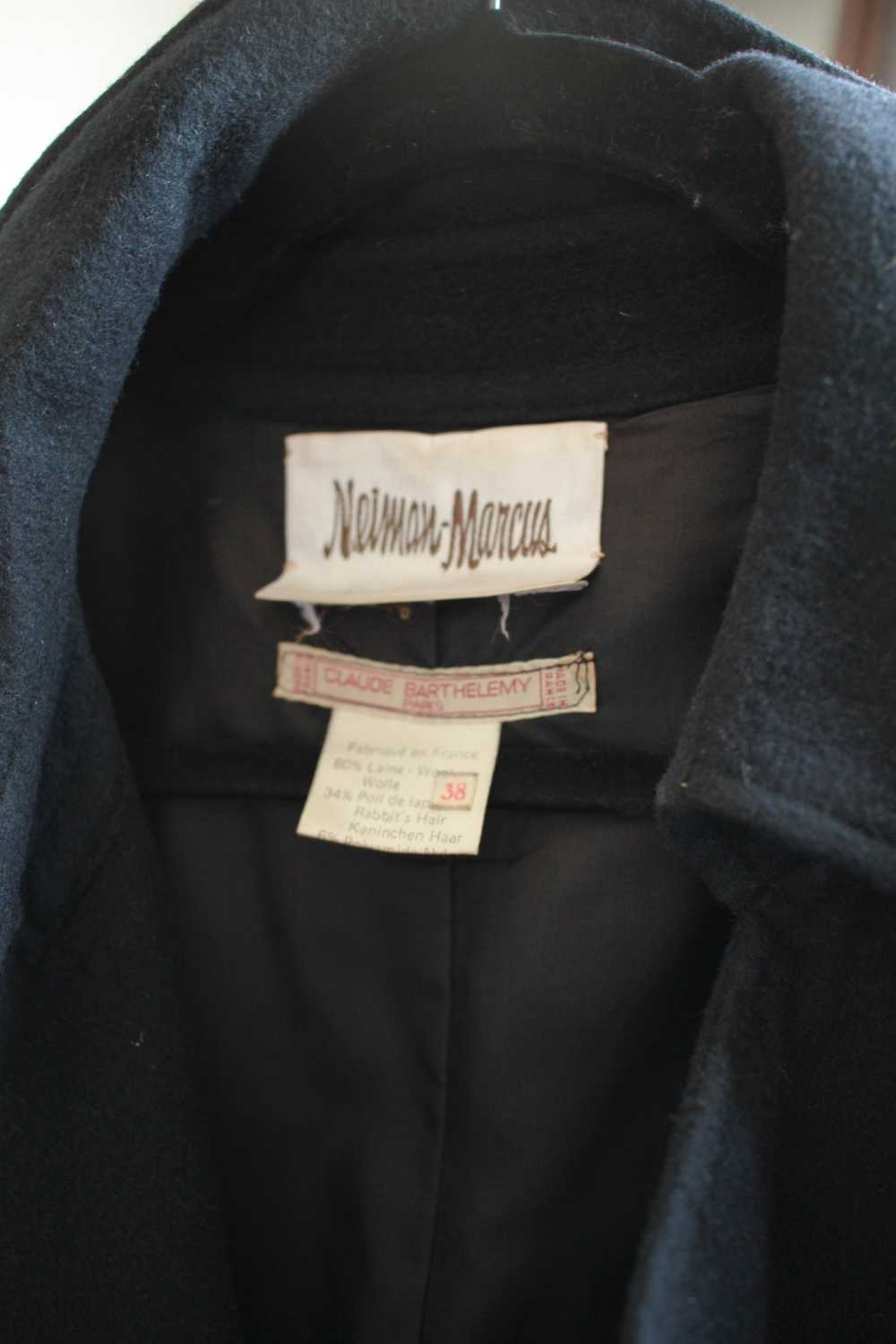 1980s French Black Felt Wool Trench Coat - image 12