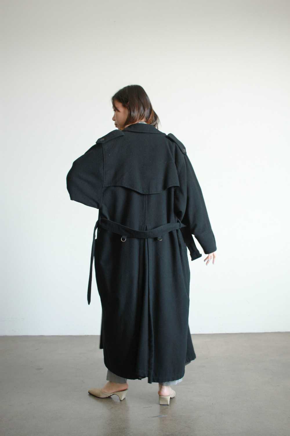 1980s French Black Felt Wool Trench Coat - image 9