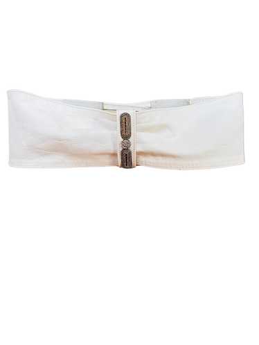 Vintage Wide White Leather Belt w/Crystal Rhinesto