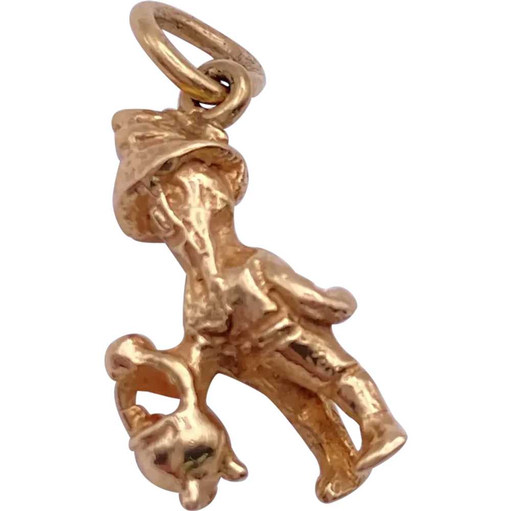 Leprechaun with Pot of Gold Vintage Charm 14K Gol… - image 1