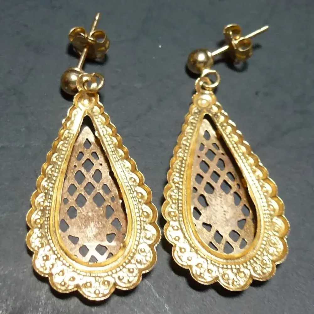 14K Teardrop Filigree Hanging Earrings - image 10