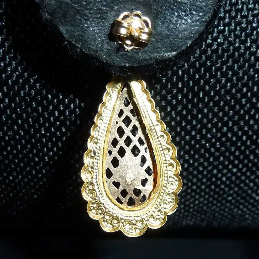 14K Teardrop Filigree Hanging Earrings - image 6