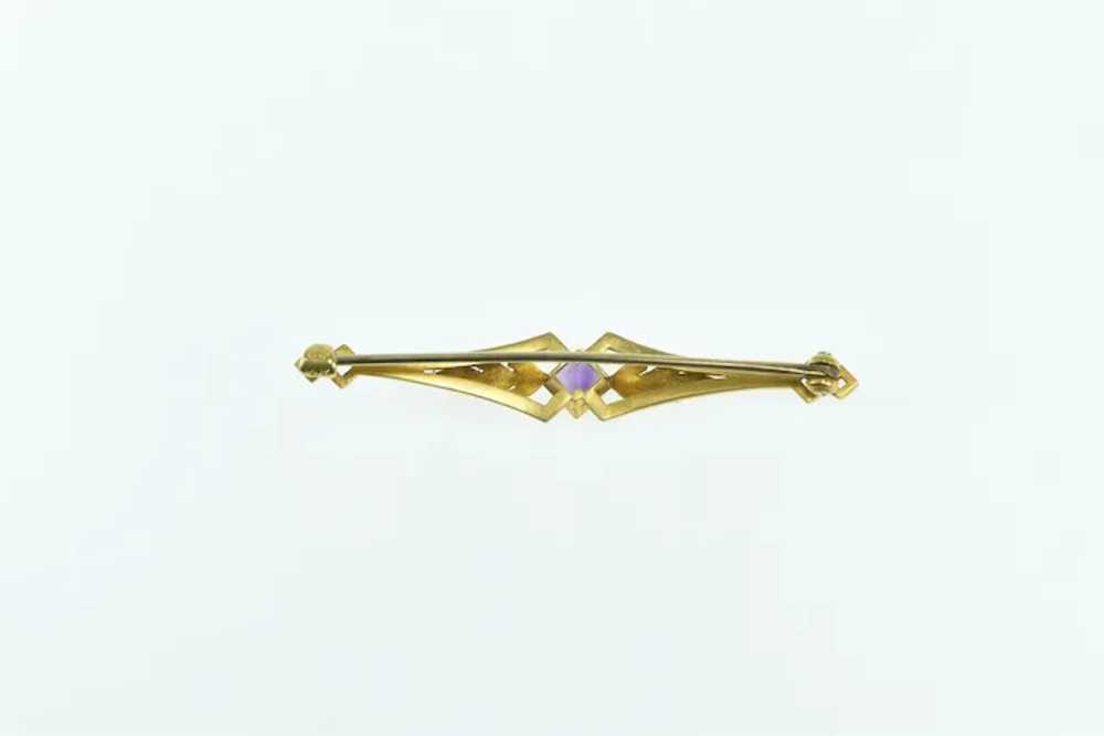 14K Art Nouveau Princess Amethyst Floral Leaf Pin… - image 2