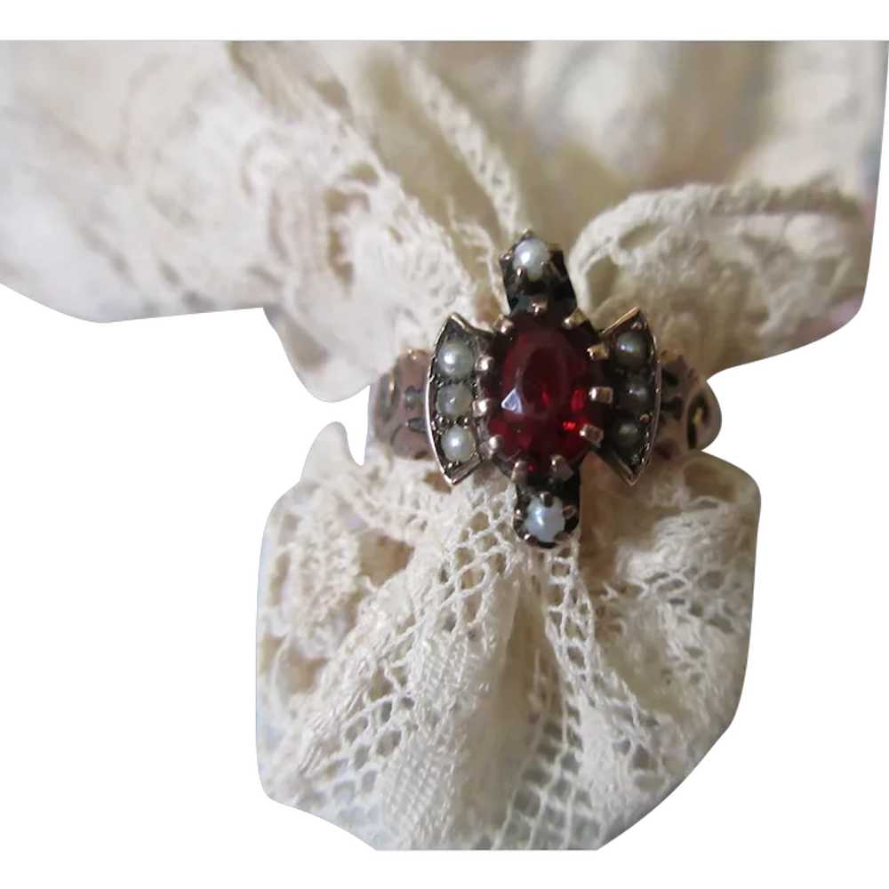 Victorian Antique 10K Seed Pearl and Paste Ring - image 1