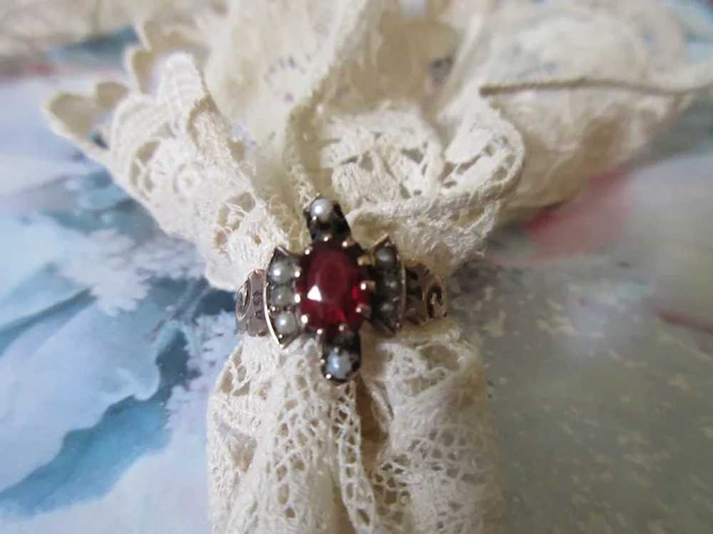Victorian Antique 10K Seed Pearl and Paste Ring - image 9