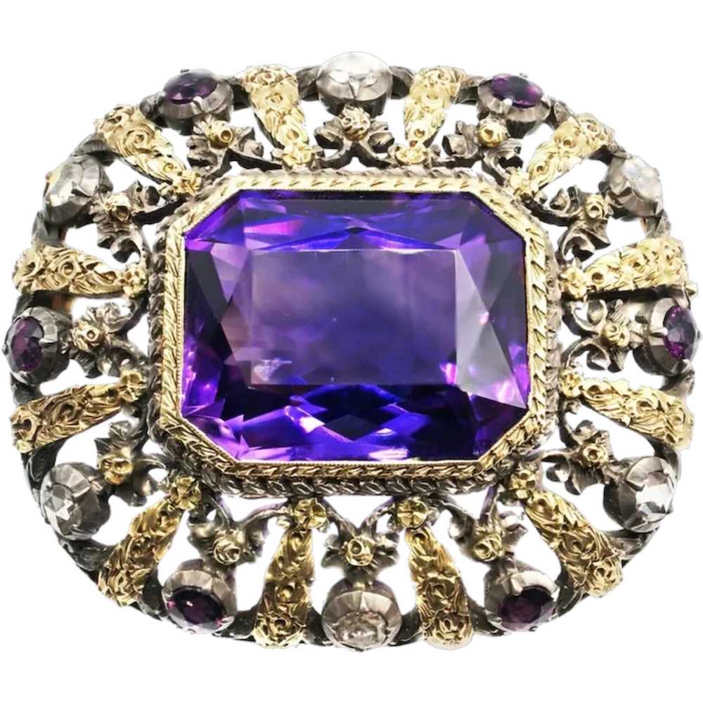 Antique Amethyst Rose Cut Diamond 18 Karat Gold S… - image 1