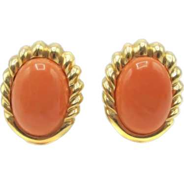 Chic Mediterranean Coral Gold Ear Clips - image 1