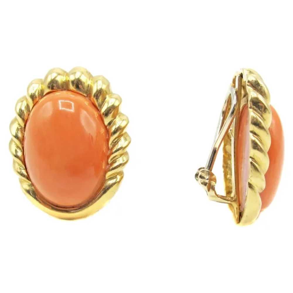 Chic Mediterranean Coral Gold Ear Clips - image 2